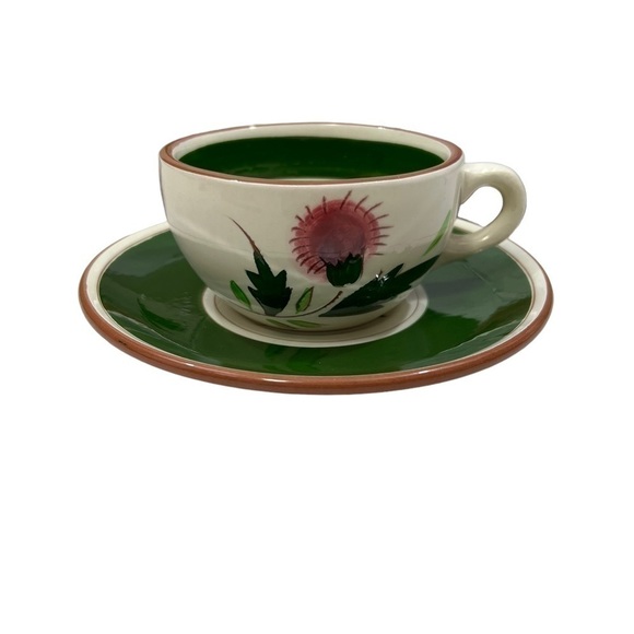 Stangl Pottery Thistle Pink Green 4 Cups Saucers Vintage. - Picture 2 of 9